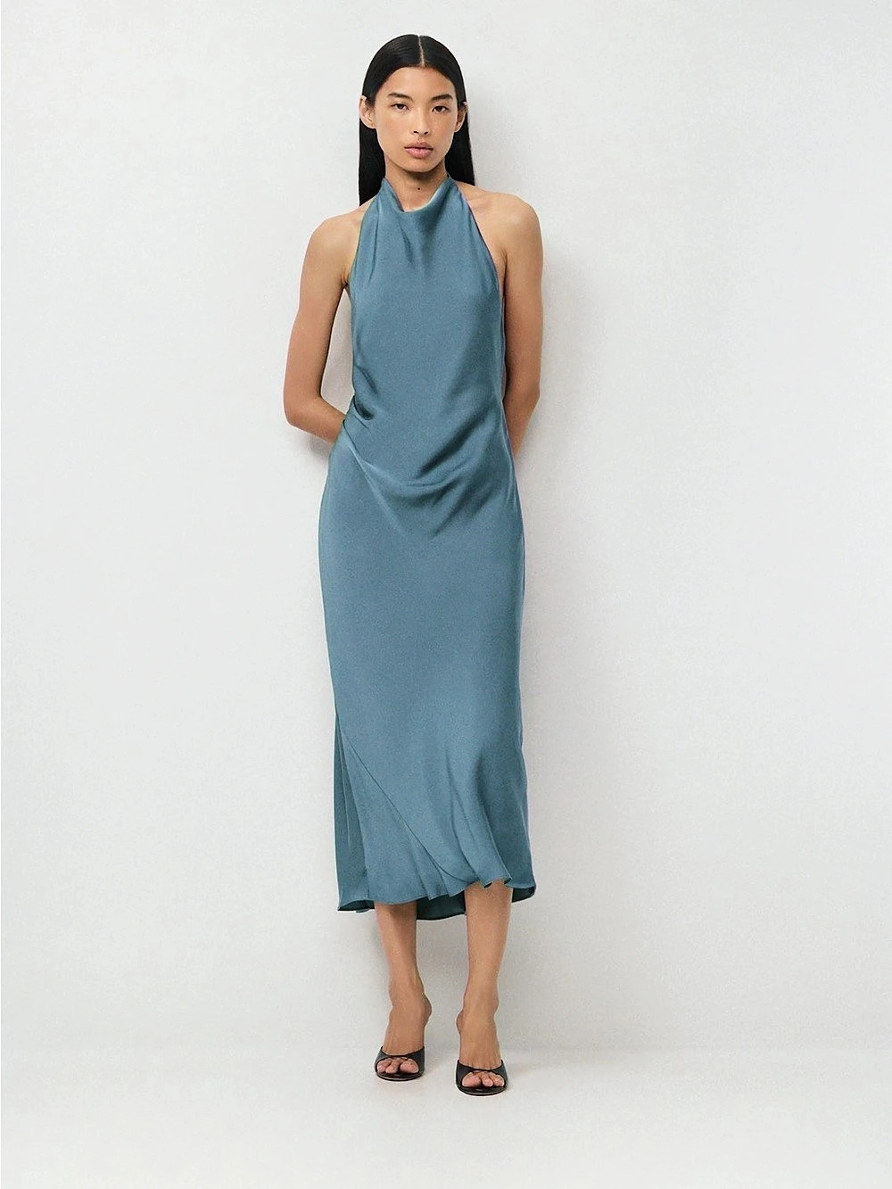 NWT Aritzia Audience Satin Maxi Halter Dress Blue Size 4